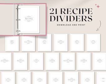 Printable Recipe Binder Dividers | 8.5x11 & A4 | Pink minimalist recipe book binder inserts with categories and recipe binder cover