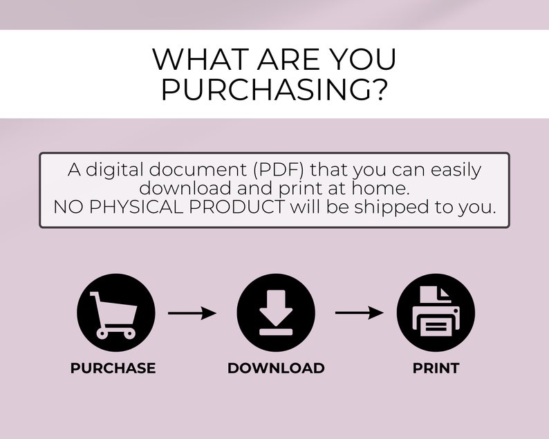 Op de afbeelding: Een digitaal document (PDF) dat je gemakkelijk kunt downloaden en thuis kunt afdrukken. Er wordt geen fysiek product naar je verzonden. De afbeelding toont een winkelwagen, een downloadpijl en een printerpictogram.