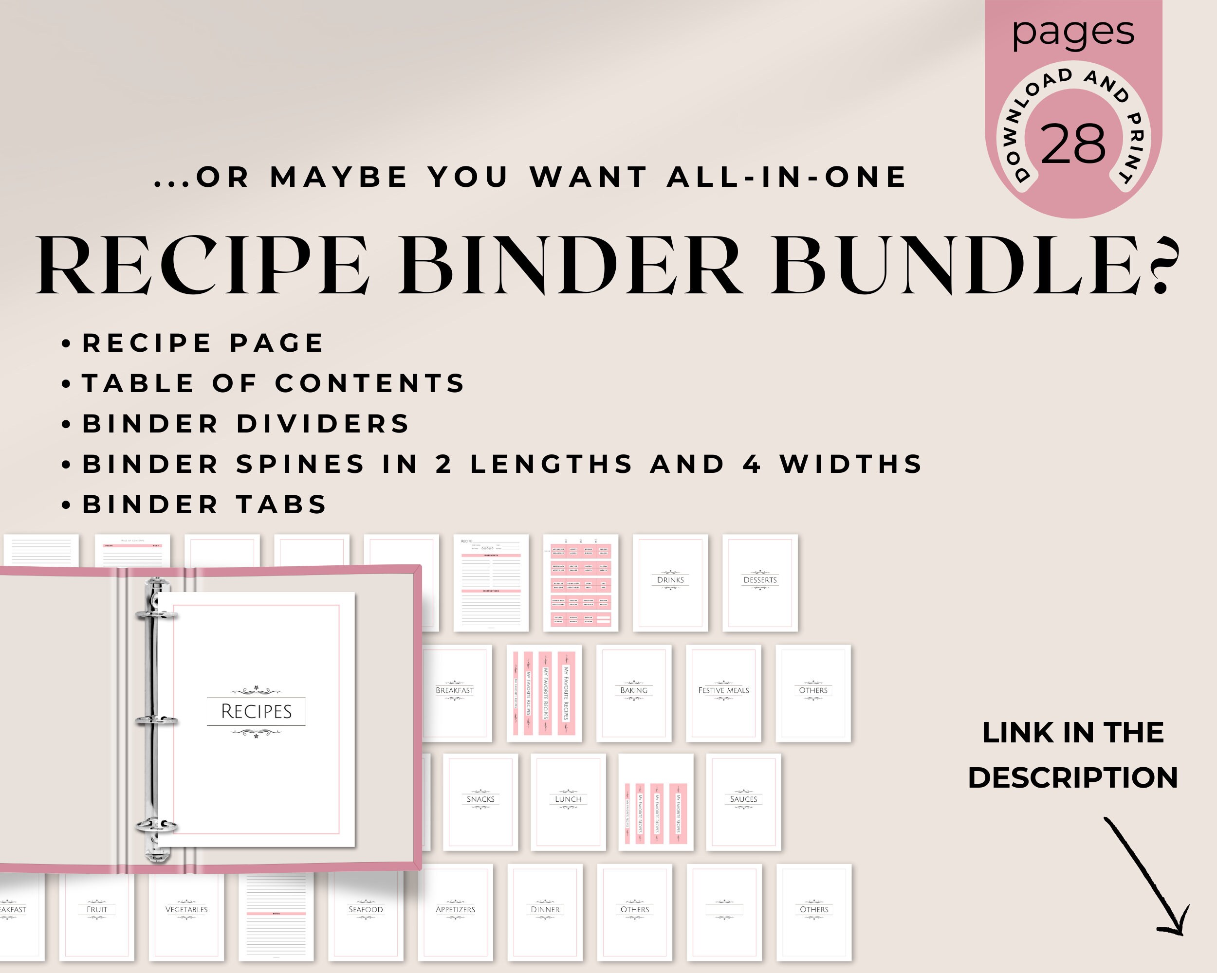 Printable Recipe Binder Dividers 8 5x11 A4 Pink Minimalist Recipe printable-recipe-binder-dividers-8-5x11-a4-pink-minimalist-recipe