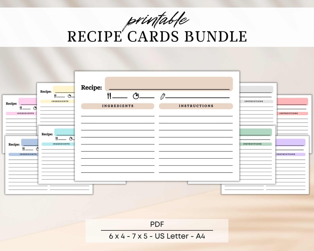 Printable Recipe Cards Recipe Card Template for Your Recipe Etsy