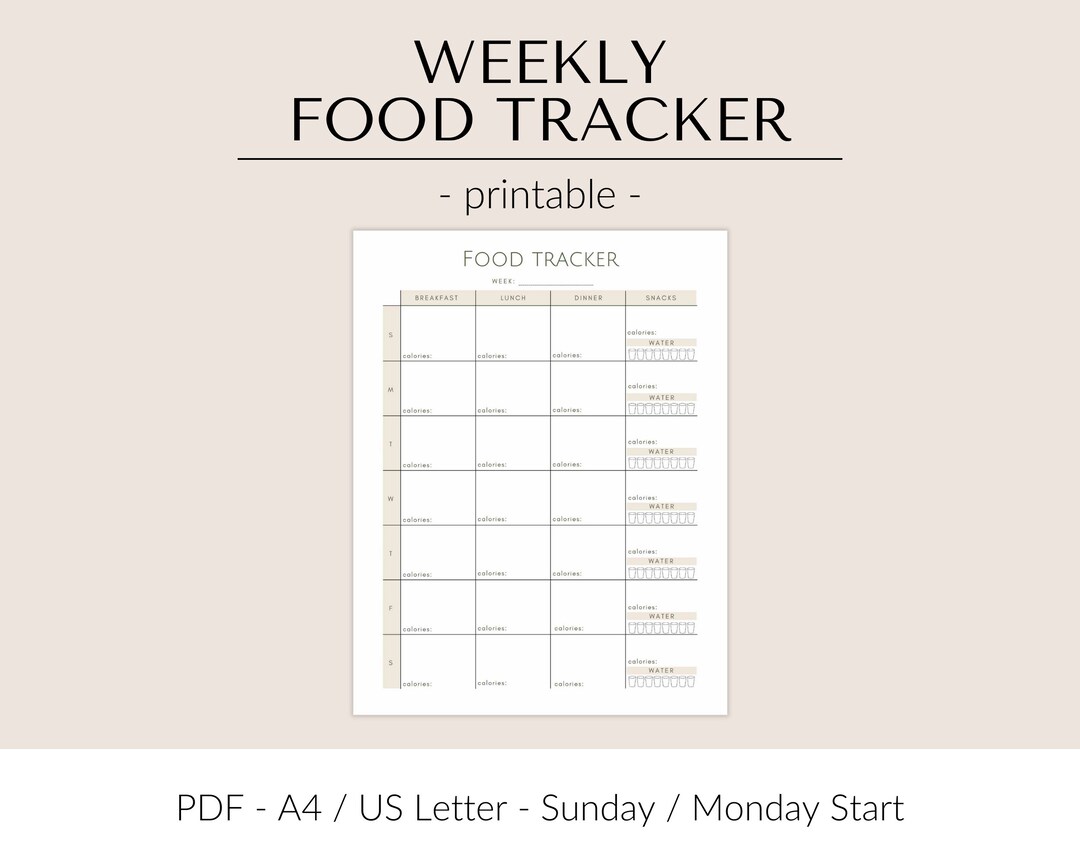 Printable Weekly Food Tracker | Minimalist Food Diary for Easy Food ...