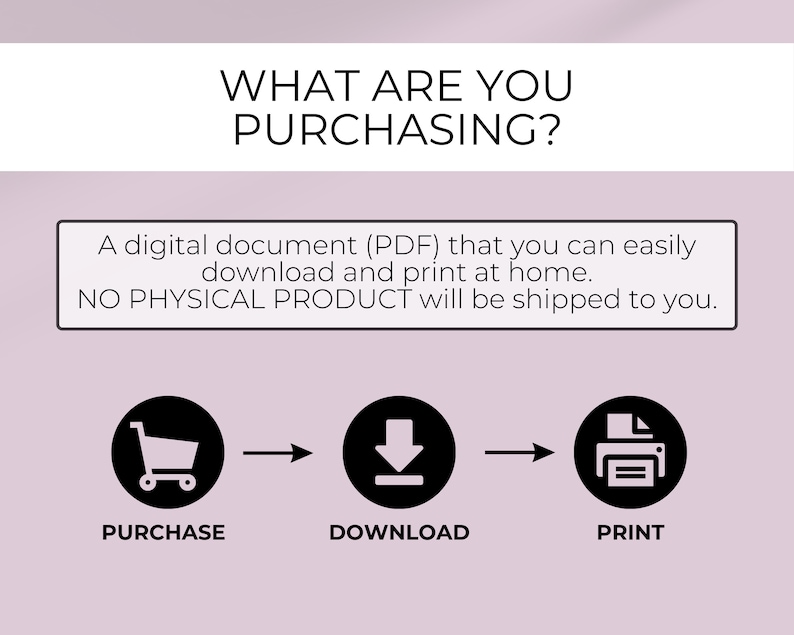 May include: A diagram showing the process of purchasing, downloading, and printing a digital document. The diagram shows a shopping cart, a download arrow, and a printer icon.