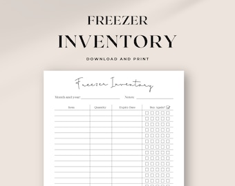 Printable Freezer Inventory Tracker | Food Inventory Template for your Freezer Organization | Kitchen Inventory Sheet | Food Inventory List