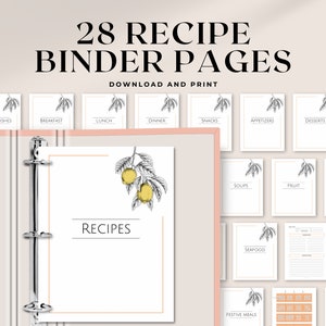 Printable Recipe Binder Pages | 8.5x11 &amp; A4 | Minimalist Printable Recipe Book Binder With ...