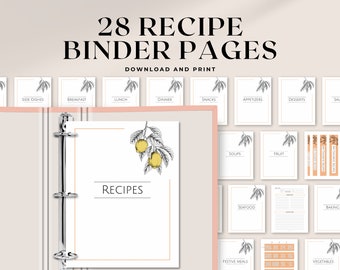 Printable Recipe Binder Pages | 8.5x11 &amp; A4 | Minimalist Pink Printable Recipe Book Binder With ...