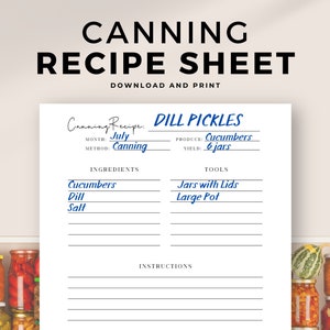 Printable recipe canning page