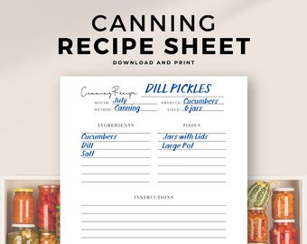 Printable Canning Recipe Template | Canning Recipe Sheet for your Recipe Binder | Home Management with Canning Journal