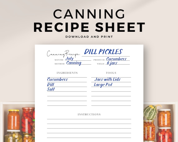 Printable Canning Recipe Template | Canning Recipe Sheet for your Recipe Binder | Home Management with Canning Journal