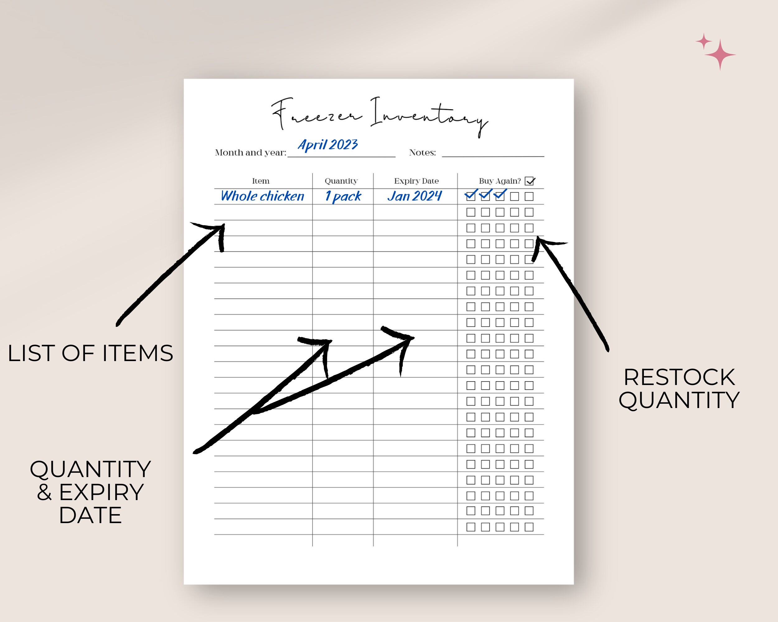 Printable Freezer Inventory Tracker | Food Inventory Template for Your ...