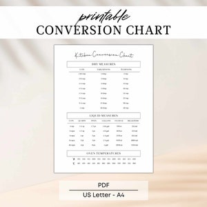 Printable Conversion Chart | Kitchen Conversion Chart | Measuring Chart PDF | Minimalist Kitchen Prints | Kitchen Wall Decor Modern