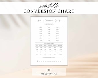 Printable Conversion Chart | Kitchen Conversion Chart | Measuring Chart PDF | Minimalist Kitchen Prints | Kitchen Wall Decor Modern