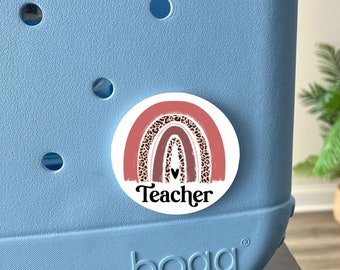 Pink Leopard Rainbow Teacher Tag: Bogg Bag Charm