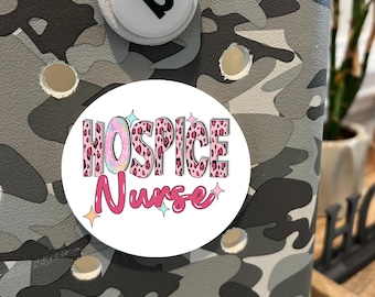 Hospice Nurse Bogg Bag Tag: Leopard Print, Personalized Accessory
