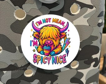 Funny Highland Cow Bag Tag: "I'm Spicy Nice" Bogg Bag Charm