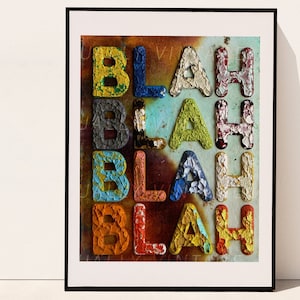 Blah Blah Blah Colorful Mixed Media Print, Sassy Paint Typography,2009 vintage retro digital download wall art, Funky Trendy Apartment Decor