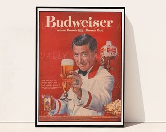Póster de carrito de bar vintage de Budweiser, cuando hay vida, hay cogollos, impresión retro de cerveza, decoración de bar y cocina para el hogar