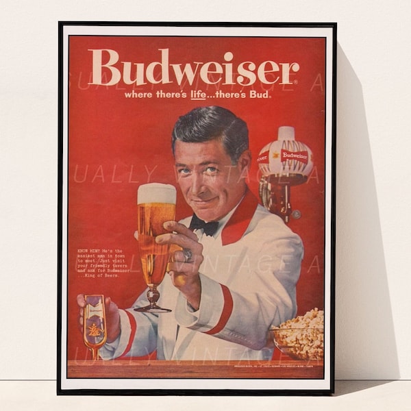 Budweiser Vintage Bar Cart Poster, Wenn es Leben gibt, gibt es Bud, Retro Beer Print, Home Kitchen und BarDecor