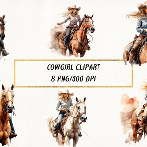 Aquarell Cowgirl Clipart, süße Cowgirls auf Pferd PNG Bundle, Cowgirl Party, Cowgirl Sublimation, Western Clipart, Country Clipart