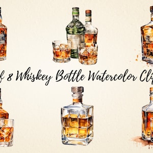 Whisky fles clipart, aquarel alcohol fles hoge kwaliteit illustraties PNG bundel, commercieel gebruik, digitale papier ambachten, scrapbooking