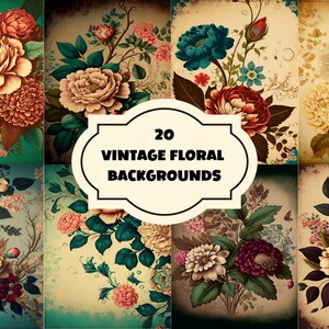 20 sfondi di carta da parati floreale vintage, pacchetto di carta digitale floreale, pacchetto di carta retrò, download digitale