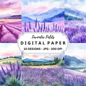 Clipart de acuarela de campos de lavanda: 10 archivos JPG para scrapbooking (descarga digital)