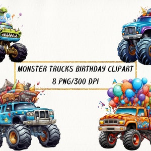 Monster Trucks Birthday Clipart, Monster Truck Happy Birthday PNG Bundle, Monster Truck Party, Invitaciones de cumpleaños, Truck Birthday Party