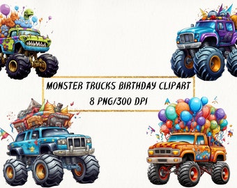 Monster Trucks Birthday Clipart, Monster Truck Happy Birthday PNG Bundle, Monster Truck Party, Birthday Invitations, Truck Birthday Party