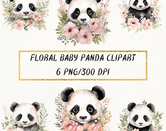 Floral Baby Panda Watercolor Clipart: PNG Files for Nursery Decor (Digital Download)