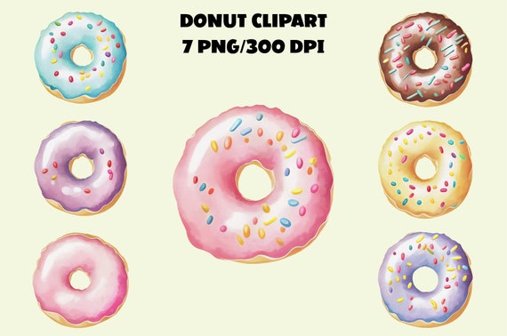 Watercolor Donut Clipart Set: PNG Graphics, Party Decor (Digital Download)