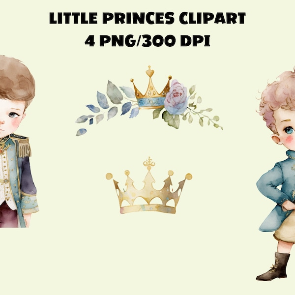 Cute Little Prince Watercolor Clipart, PNG Sublimation Design Bundle, 4 Pack PNG Transparent Backgrounds, Digital Download