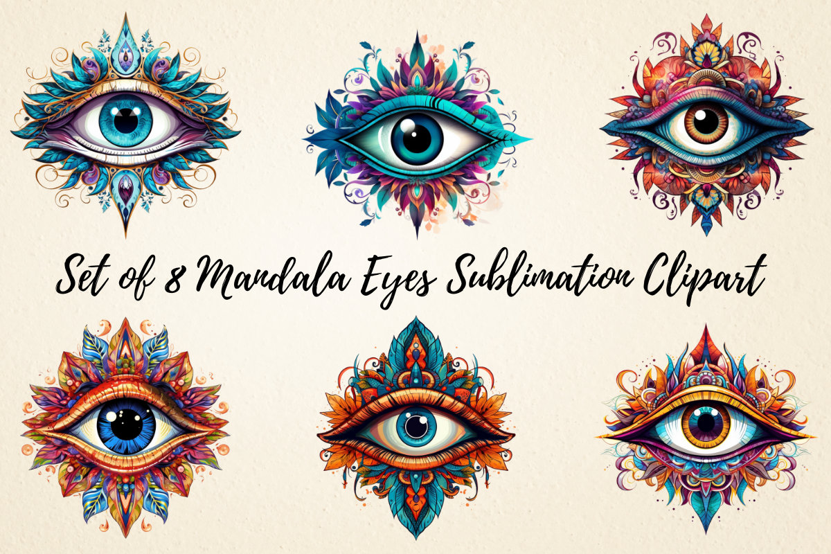 Mandala Eyes Sublimation Clipart, Pacchetto di illustrazioni PNG di alta qualità, Artigianato in carta digitale, Scrapbooking, Diario spazzatura, Uso commerciale