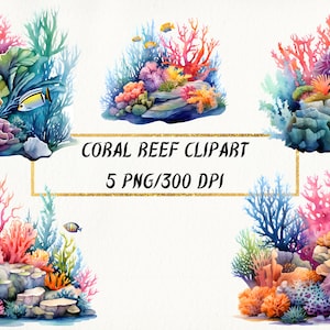 Watercolor Coral Reef Clipart: Tropical PNG Bundle (Digital Download)
