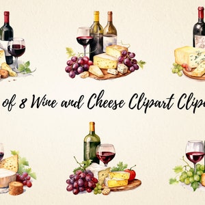 Imágenes prediseñadas de vino y queso, paquete de ilustraciones PNG de alta calidad de vino y alimentos de acuarela, gráficos de botellas de vino, uso comercial