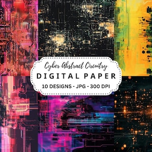 Cyber Circuitry Backgrounds: Abstract JPG Images for Scrapbooking (Digital Download)