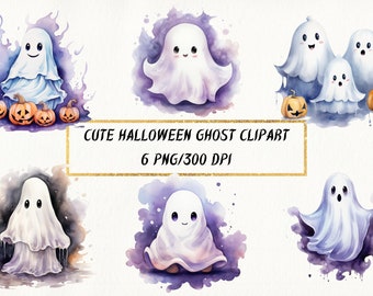Watercolor Ghost Clipart, Halloween PNG Bundle (Digital Download)