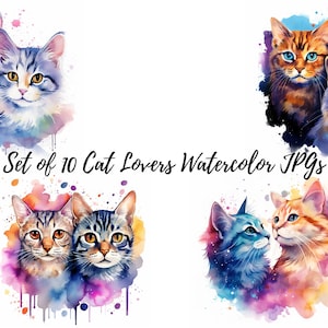 Aquarell Katzenliebhaber Clipart, süße Katzen hochwertige JPGs, Kätzchen Aquarell, Katzenillustrationen, Katzenliebhaber Geschenk, kommerzielle Nutzung