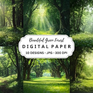 Bellissimo pacchetto di immagini di foreste verdi, 10 immagini di sfondi JPG di alta qualità per diario spazzatura, scrapbooking, lavori di carta, sfondo digitale