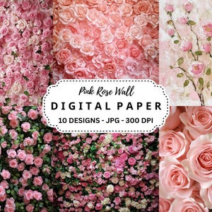 Rosa Rose Wandbilder Bundle, 10 hochwertige JPGs Floral Kulissen für Photoshop, Scrapbooking, Junk Journal, Digital Backgrounds Pack