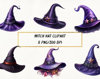 Clipart z kapeluszem czarownicy: Pakiet fantasy PNG do rękodzieła (pobranie cyfrowe)