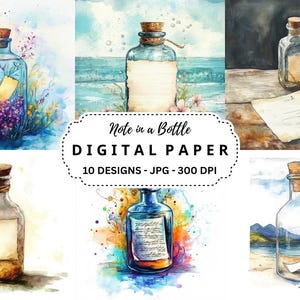 Opmerking in een fles clipart, 10 hoogwaardige aquarel achtergronden voor junk Journal, scrapbooking, ambachten, jpg-bestanden, Instant Download