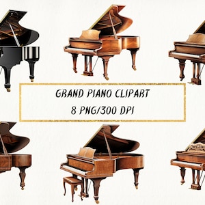 Grand Piano Clipart, Piano Clipart, Beautiful Grand Piano PNG Bundle, Commercieel gebruik, Scrapbooking, Card Making, Paper Crafts