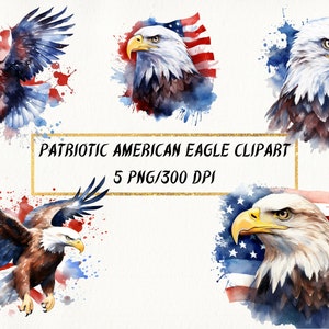 Watercolor American Eagle Clipart: Patriotic PNG Bundle (Digital Download)