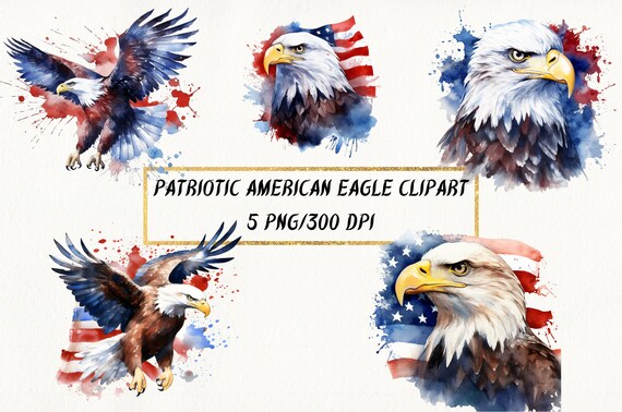 Watercolor American Eagle Clipart: Patriotic PNG Bundle (Digital Download)