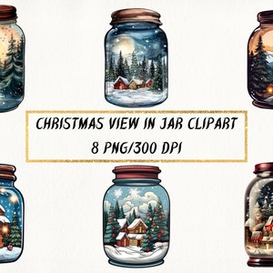 Christmas Jar Clipart: Watercolor Winter Scenes PNG Bundle (Digital Download)