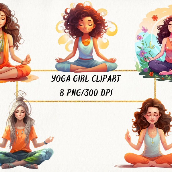 Yoga Girl Clipart, Meditation Clipart, Yoga Posture PNG Bundle, Exercise Clipart, Yoga Graphics PNG, Commercial Use