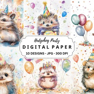 Lot d'images fête hérisson, 10 arrière-plans JPG aquarelles de haute qualité pour journal indésirable, créations en papier, scrapbooking, téléchargement immédiat