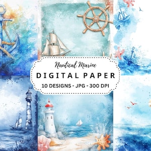 Nautical Watercolor Clipart: Marine Backgrounds, Scrapbooking (Digital Download)