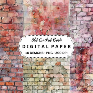 Sfondo acquerello vecchio mattone incrinato, sfondi PNG di alta qualità, Scrapbooking, diario spazzatura, uso commerciale