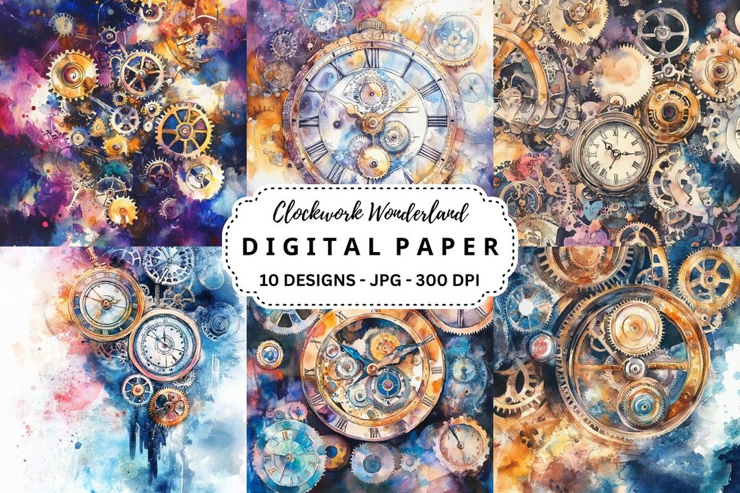 Clockwork Wonderland Digital Paper: Fantasy Steampunk Backgrounds (JPG ...
