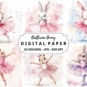 Ballerina Bunny Watercolor Clipart: 10 JPG Images (Digital Download)